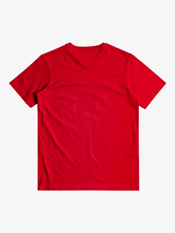 T-shirt rouge avec illustration crane avec lunettes de soleil de dos