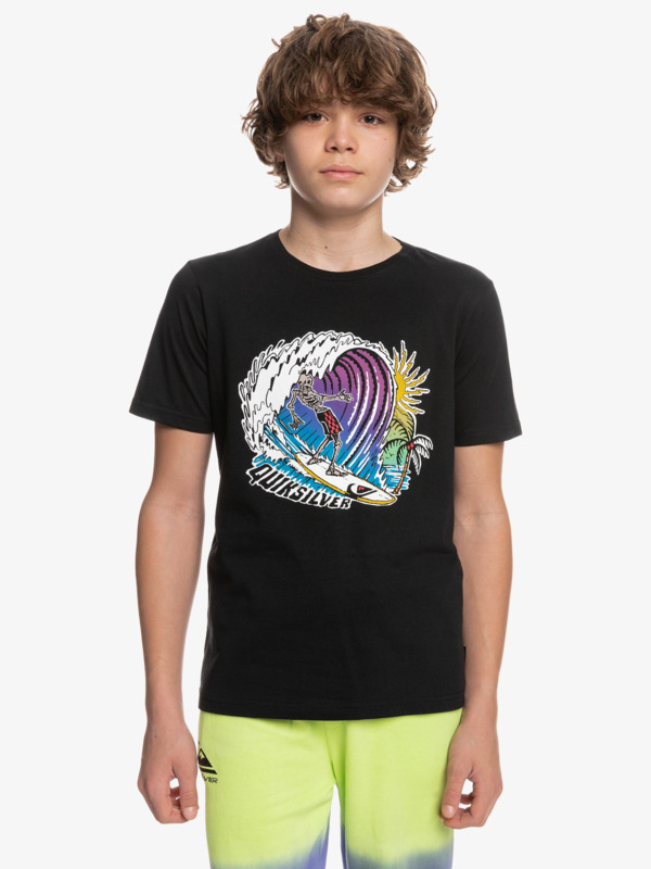 Produit Enfant 2 - T-shirt noir illustration surf vague palmier