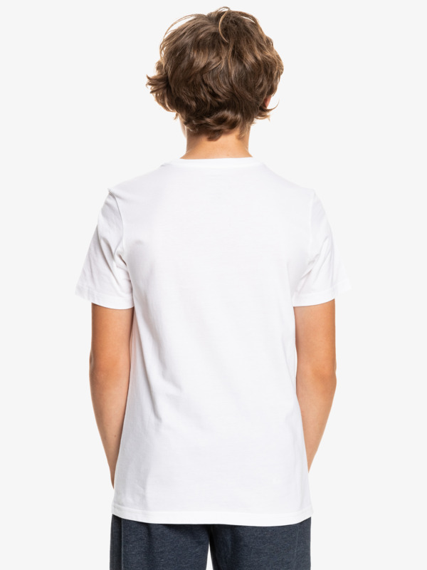 T-shirt blanc avec logo noir et orange vue de dos 