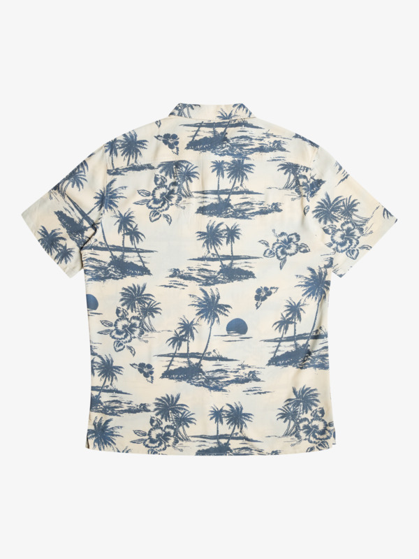 chemise beige motifs bleu palmiers et fleurs de derrière 